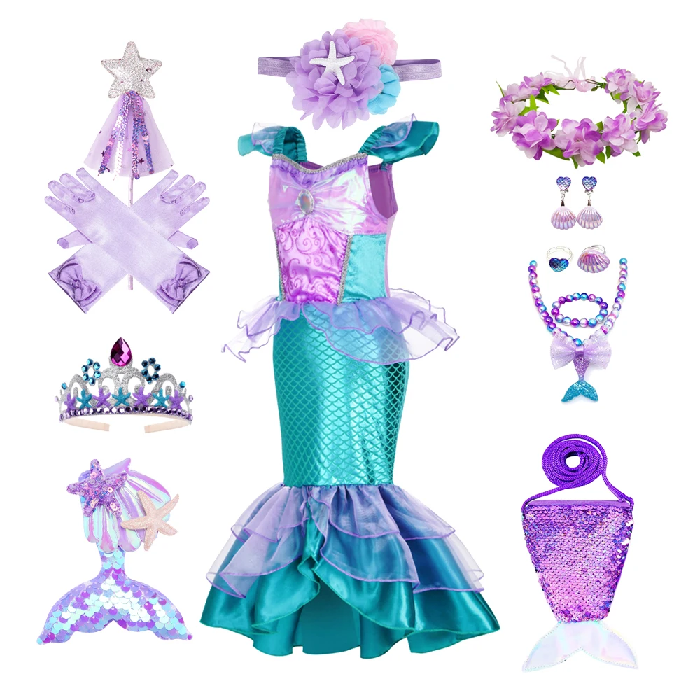Musical Instrument Trombone - Girls Mermaid Costume Purple Dress for